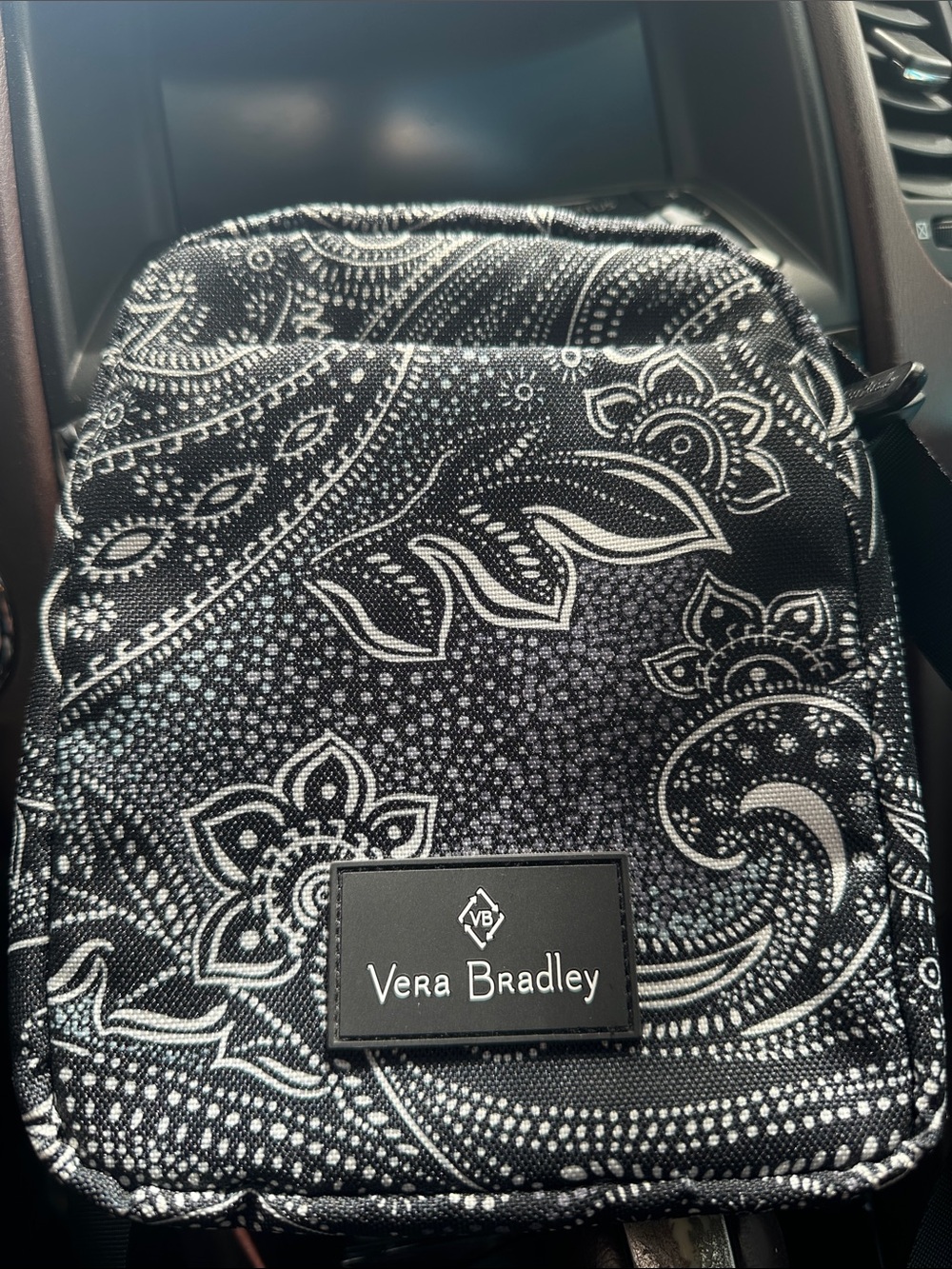 Vera Bradley Nylon Light Front Packet Crossbody Black/White Adjustable Straps B1